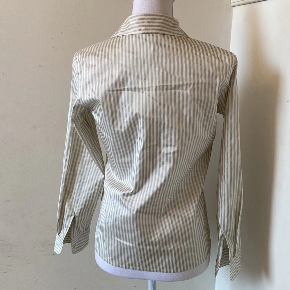 Green and Cream Talbots Pure Silk Blouse - Picture 2 of 6